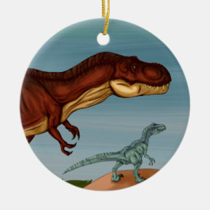 T-Rex and Velociraptor Ceramic Tree Decoration