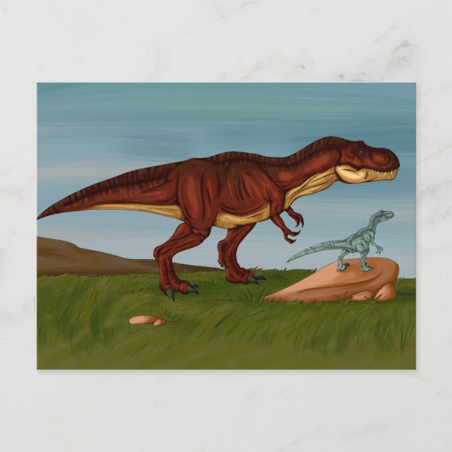 T-Rex and Velociraptor Postcard (Front)