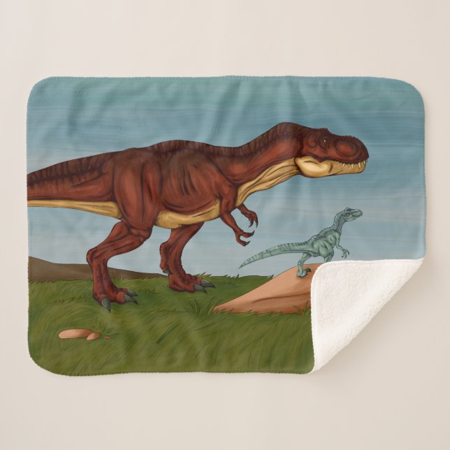 T-Rex and Velociraptor Sherpa Blanket (Front (Horizontal))