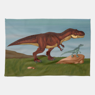 T-Rex and Velociraptor Tea Towel