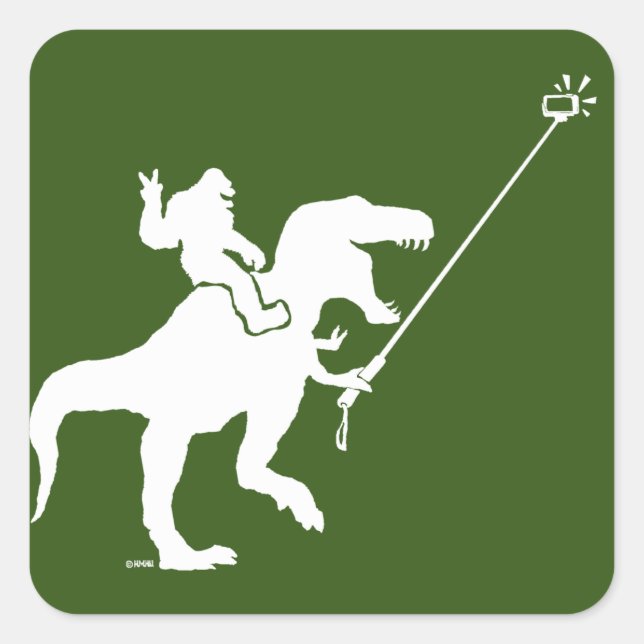 T-rex & bigfoot selfie square sticker (Front)