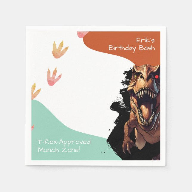 T-Rex Birthday Bash, Prehistoric Party Munch Zone Napkin (Front)
