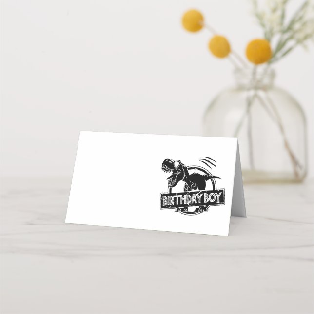 T Rex Birthday Boy Folded Place Card (Front)