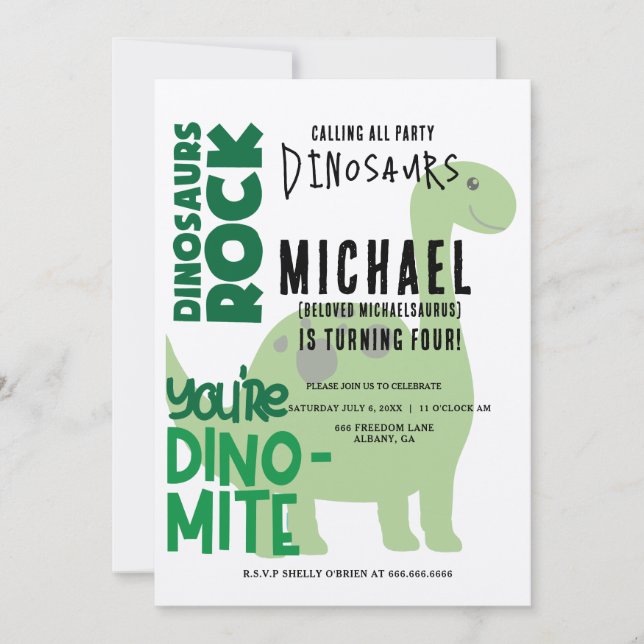 T-Rex Birthday Invitations - Dino Party Elegant (Front)