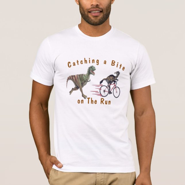 T Rex Bite On The Run - Funny Dinosaur Tshirt (Front)