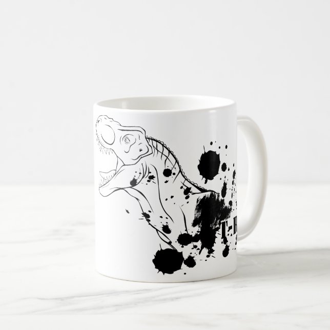 T-Rex (Black and White) Coffee Mug (Front Right)