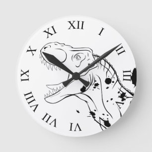 T-Rex (Black and White) Round Clock