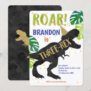 T-Rex, Boy, Third Birthday, Dinosaur Invitation