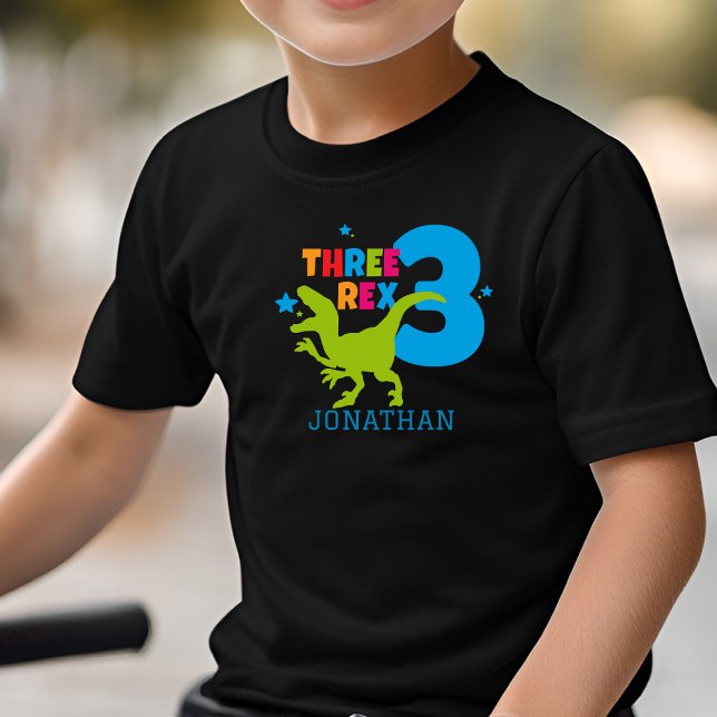 T Rex Boys Cute 3rd Birthday Personalized Name Toddler T-Shirt (Creator Uploaded)