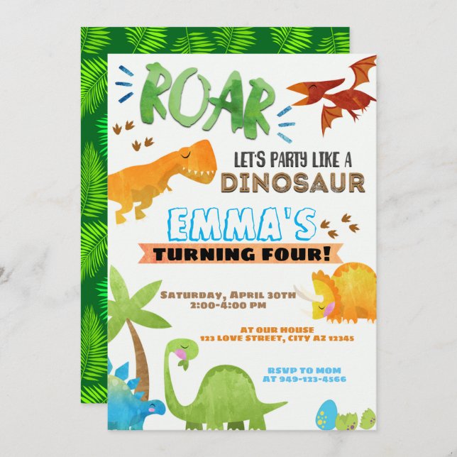 T-Rex Boy's Dinosaur Kids Birthday Invitation (Front/Back)