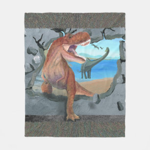 T-Rex Breaks through the Wall Fleece Blanket