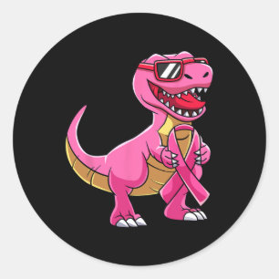 T Rex Breast Cancer Awareness Pink Ribbon Boys Classic Round Sticker
