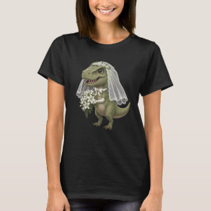 T-Rex Bride Dinosaur Black Background Design T-Shirt