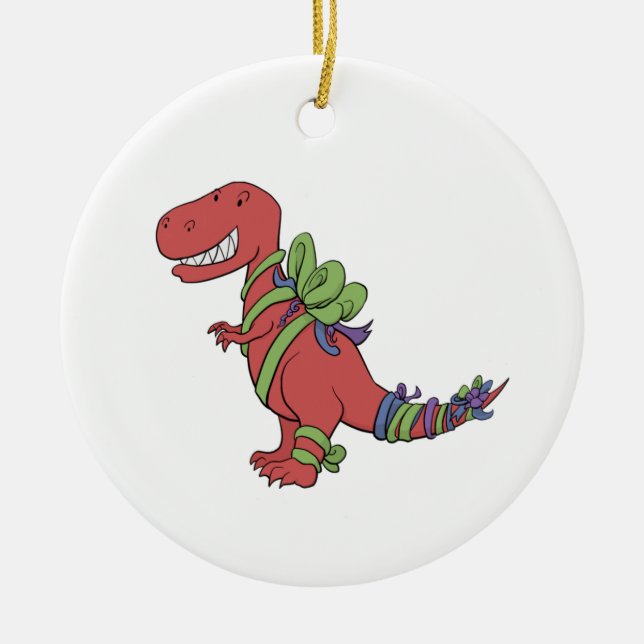 T-Rex Chirstmas-Ribboned Ornament (Front)