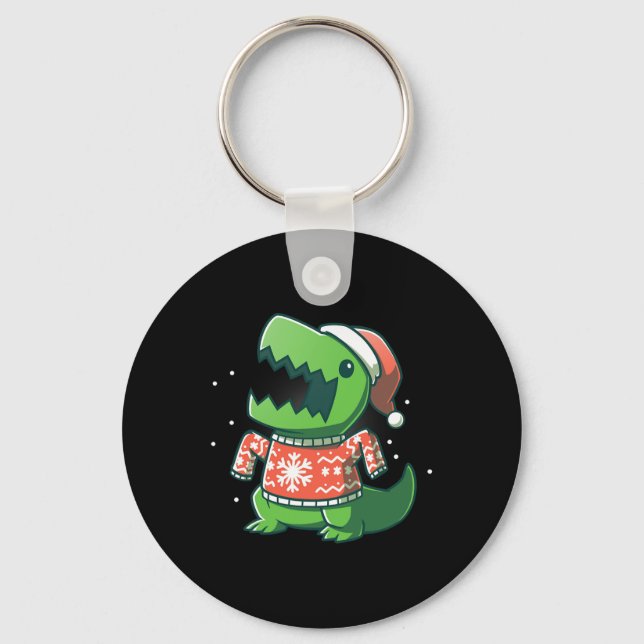T-Rex Christmas  Fun Dinosaur Ugly saurus  Key Ring (Front)