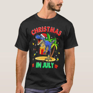 T Rex Christmas In July Dinosaur For Boys Kids Sum T-Shirt