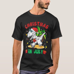T Rex Christmas In July for Boys Toddler Kids Dino T-Shirt