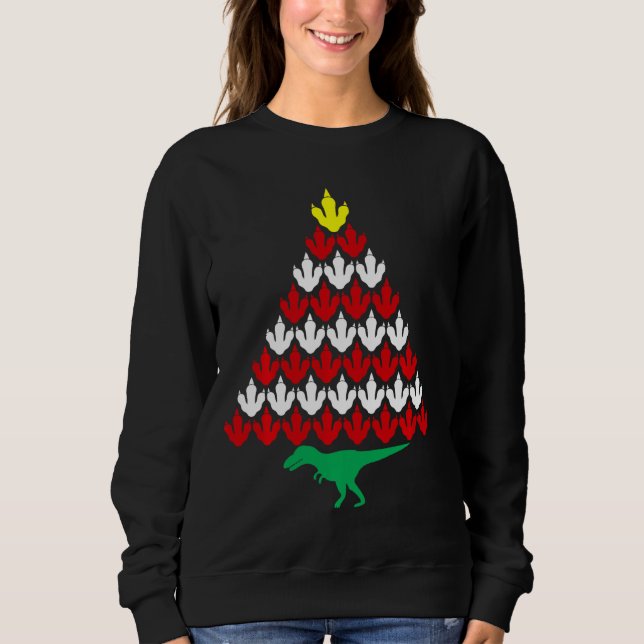 T Rex Christmas Tree Dinosaur Paw Prints Merry Rex Sweatshirt (Front)