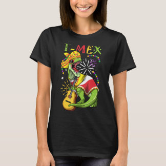 T Rex Cinco De Mayo Mexican Dinosaur Guitar Sombre T-Shirt