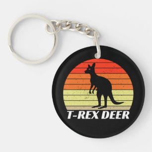 T-Rex Deer Tyrannosaurus Kangaroo - Retro Sunset Key Ring