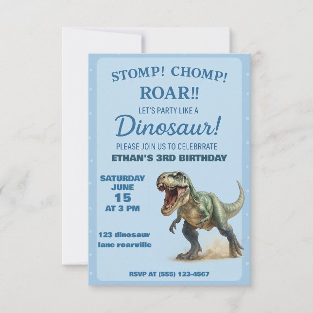 T-Rex Dino Birthday Party Invite for Boys (Front)