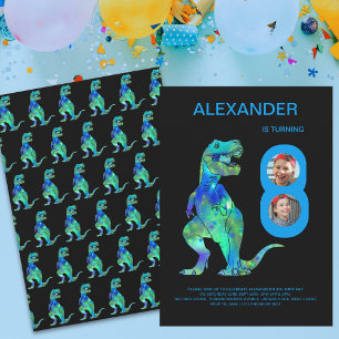 T-Rex Dino Boys 8th Birthday Party Custom photo  Invitation
