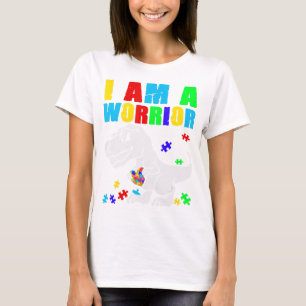 T Rex Dino I Am A Warrior Autism Autism Awareness T-Shirt