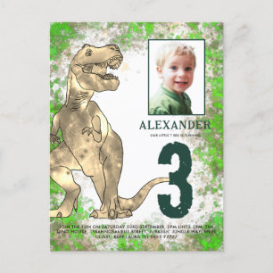 T Rex Dino Jungle 3rd Birthday Party Photo Invitation Postcard