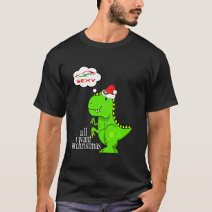 T Rex Dino Santa Claus Hat Christmas Electric Car T-Shirt