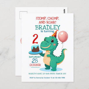 T Rex Dinosaur 2nd Birthday Party Invitation Postcard