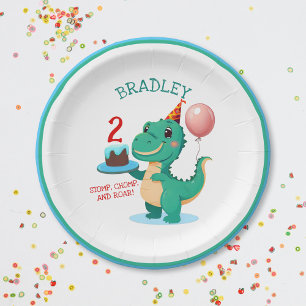 T Rex Dinosaur 2nd Birthday Party Paper Plate