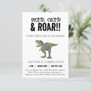 T-Rex Dinosaur 4th Birthday Party Invitation