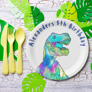 T-Rex Dinosaur 5th Birthday Party add Name Paper Plate