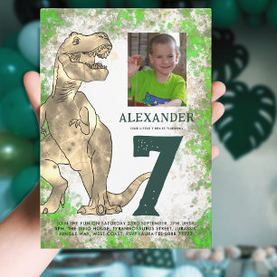T-Rex Dinosaur 7th Birthday Party Budget Invitation Postcard