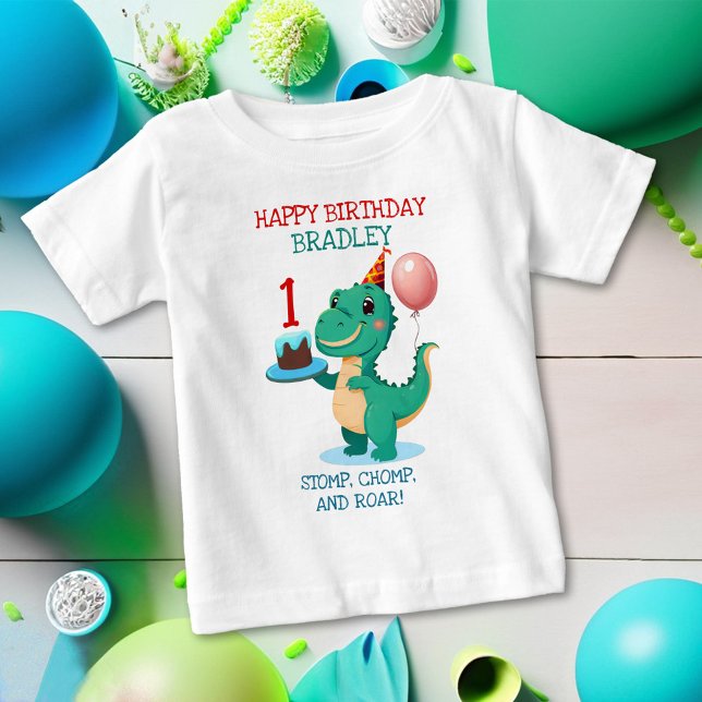 T Rex Dinosaur Add Age Happy Birthday Party Baby T-Shirt (Creator Uploaded)
