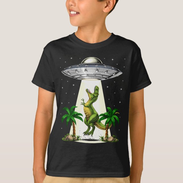 T-Rex Dinosaur Alien Abduction T-Shirt (Front)