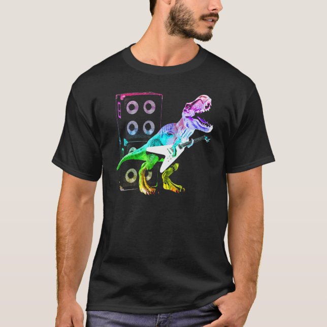 T Rex Dinosaur And Guitar T-Shirt (Front)