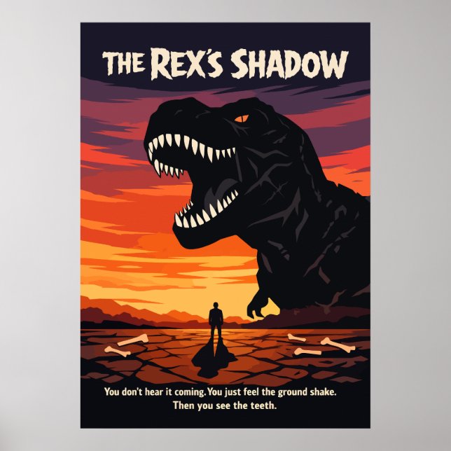 T-Rex Dinosaur Art Sunset Poster (Front)