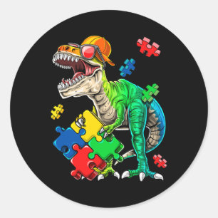 T Rex Dinosaur Autism Awareness Puzzle Piece Gift Classic Round Sticker