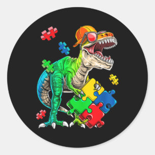 T Rex Dinosaur Autism Awareness Puzzle Piece Gifts Classic Round Sticker