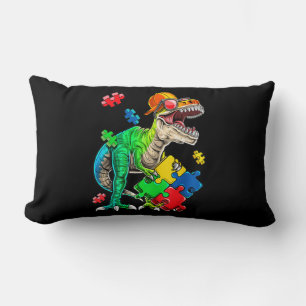 T Rex Dinosaur Autism Awareness Puzzle Piece Gifts Lumbar Cushion