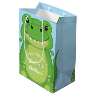 T-Rex Dinosaur Baby Shower Blue Medium Gift Bag