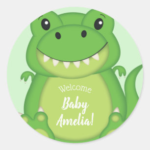 T-Rex Dinosaur Baby Shower Green Classic Round Sticker