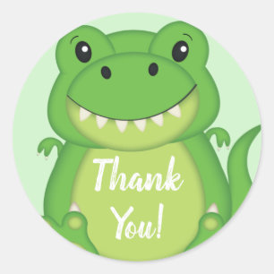T-Rex Dinosaur Baby Shower Green Classic Round Sticker