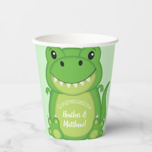 T-Rex Dinosaur Baby Shower Green Paper Cups