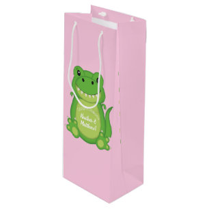 T-Rex Dinosaur Baby Shower Pink Wine Gift Bag