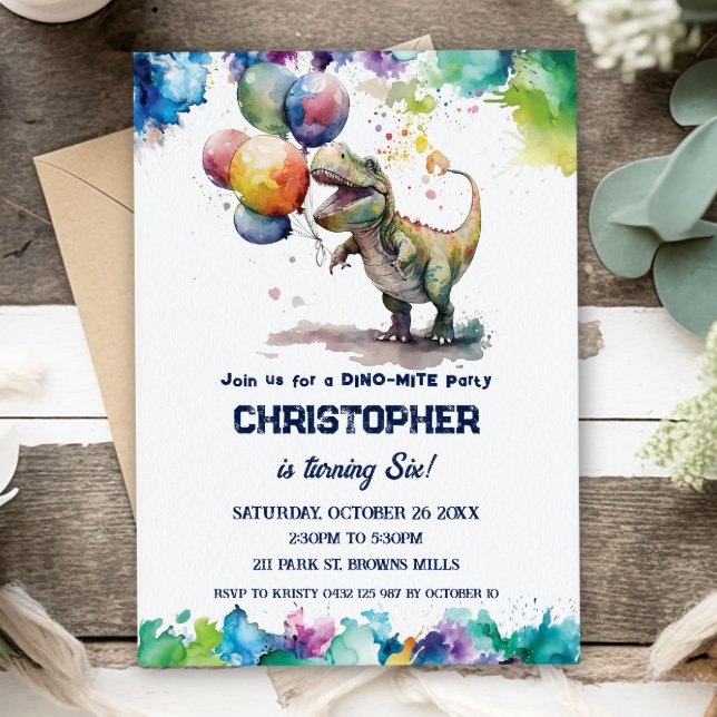  T-Rex Dinosaur Balloons Splash Birthday Party  Invitation (Creator Uploaded)