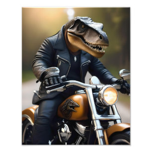 T-Rex Dinosaur Bikie On A Motorbike, Photo Print