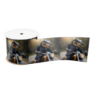 T-Rex Dinosaur Bikie On A Motorbike, Satin Ribbon