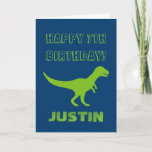 T rex dinosaur Birthday greeting card for kids<br><div class="desc">Personalised T rex dinosaur Birthday greeting card for kids. Cute Birthday card idea for boys and girls. Green prehistoric Tyrannosaurus rex animal design with customisable colour background. Personalised wild trex for children. Fun for kindergarten, grammar school, elementary school kids. Add your own name. Also available as big extra large oversized...</div>
